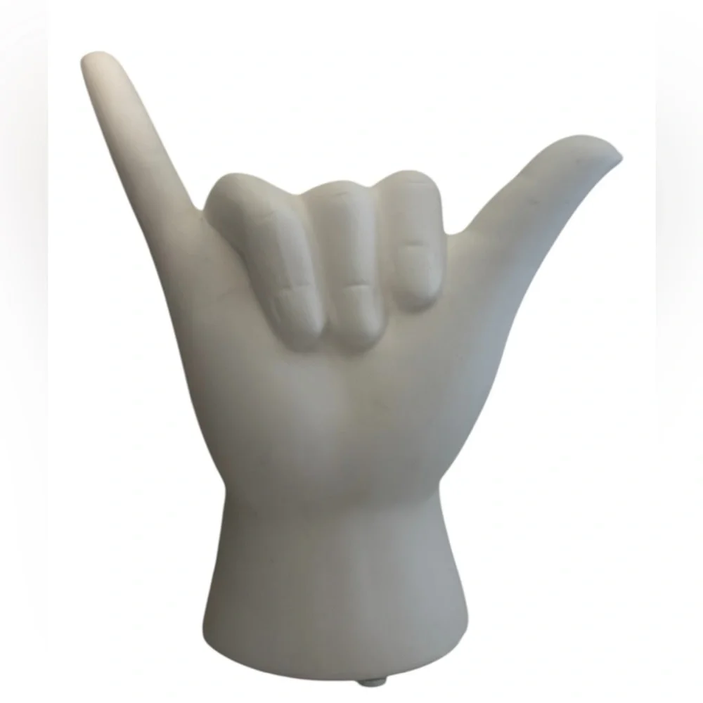 Creamy Matte White HANG LOOSE Hand Planter Pot Vase Shelf Office Decor